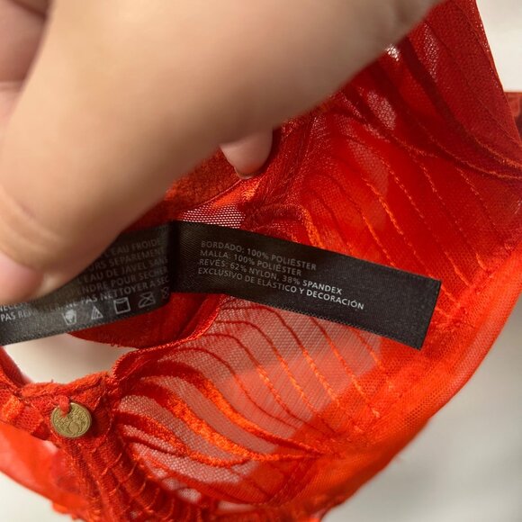 Natori Bright Red orange Sheer Lace Embroidered Underwire Bra 34G - Picture 3 of 9